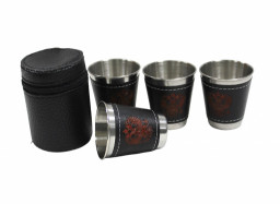 Набор стопок 75мл Герб в коже 4шт HELIOS